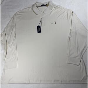 Polo Ralph Lauren Mens Long Sleeve Polo Shirt 5XB New Big Tall White Cream NWT